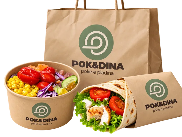 La borsa POK&DINA con una pokè e una piadina da portare via