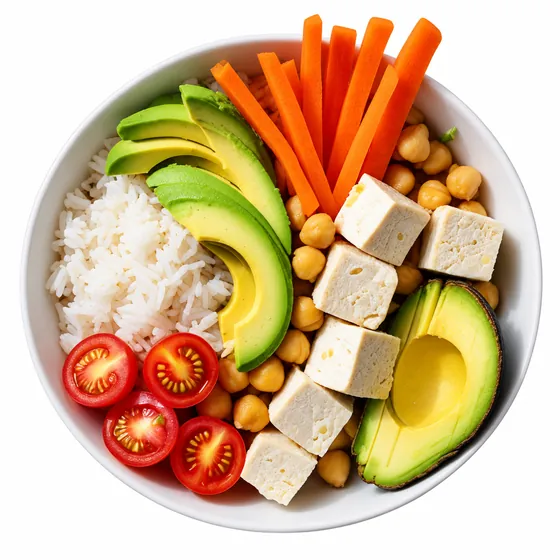 La Pokè Vegan: riso, tofu, ceci, avocado, carote e pomodorini